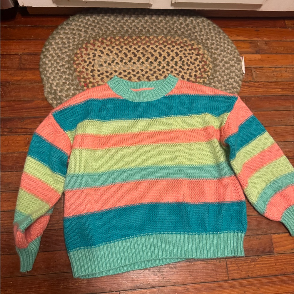 Boutique Teal, Pink, and Green Striped Sweater size medium